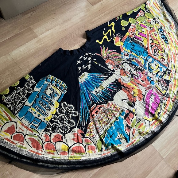 Funky People vintage aztec Mayan ruins volcano Indian graphic flared midi skirt - Picture 10 of 14